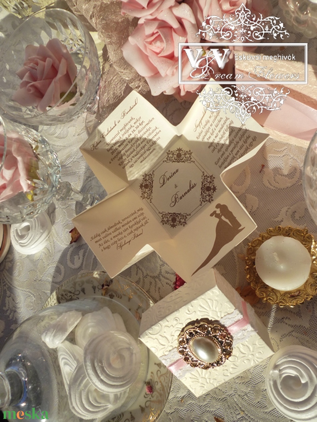 Dobozos esküvői meghívó barokk stílusban ekrü színben - esküvő - meghívó & kártya - meghívó - Meska.hu