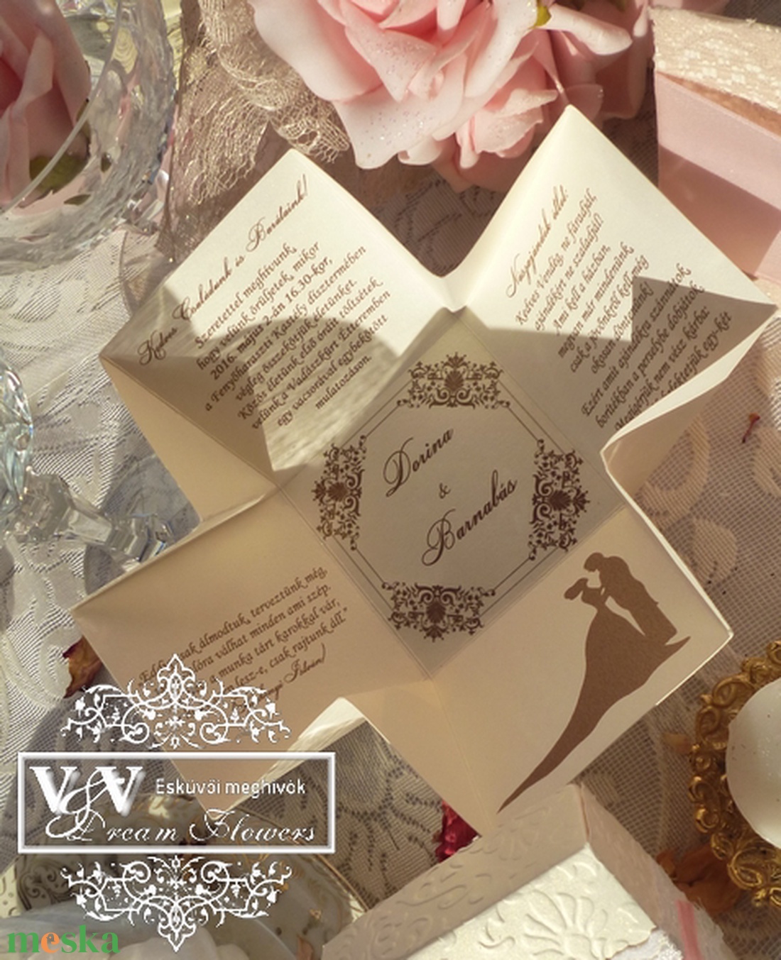 Dobozos esküvői meghívó barokk stílusban ekrü színben - esküvő - meghívó & kártya - meghívó - Meska.hu