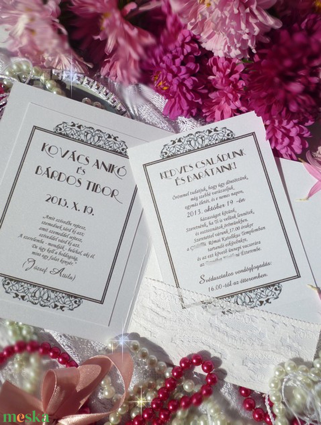 Esküvői meghívó Gatsby art deco stílusban csipkével és szalaggal - esküvő - meghívó & kártya - meghívó - Meska.hu Esküvői meghívó Gatsby art deco stílusban csipkével és szalaggal - esküvő - meghívó & kártya - meghívó - Meska.hu