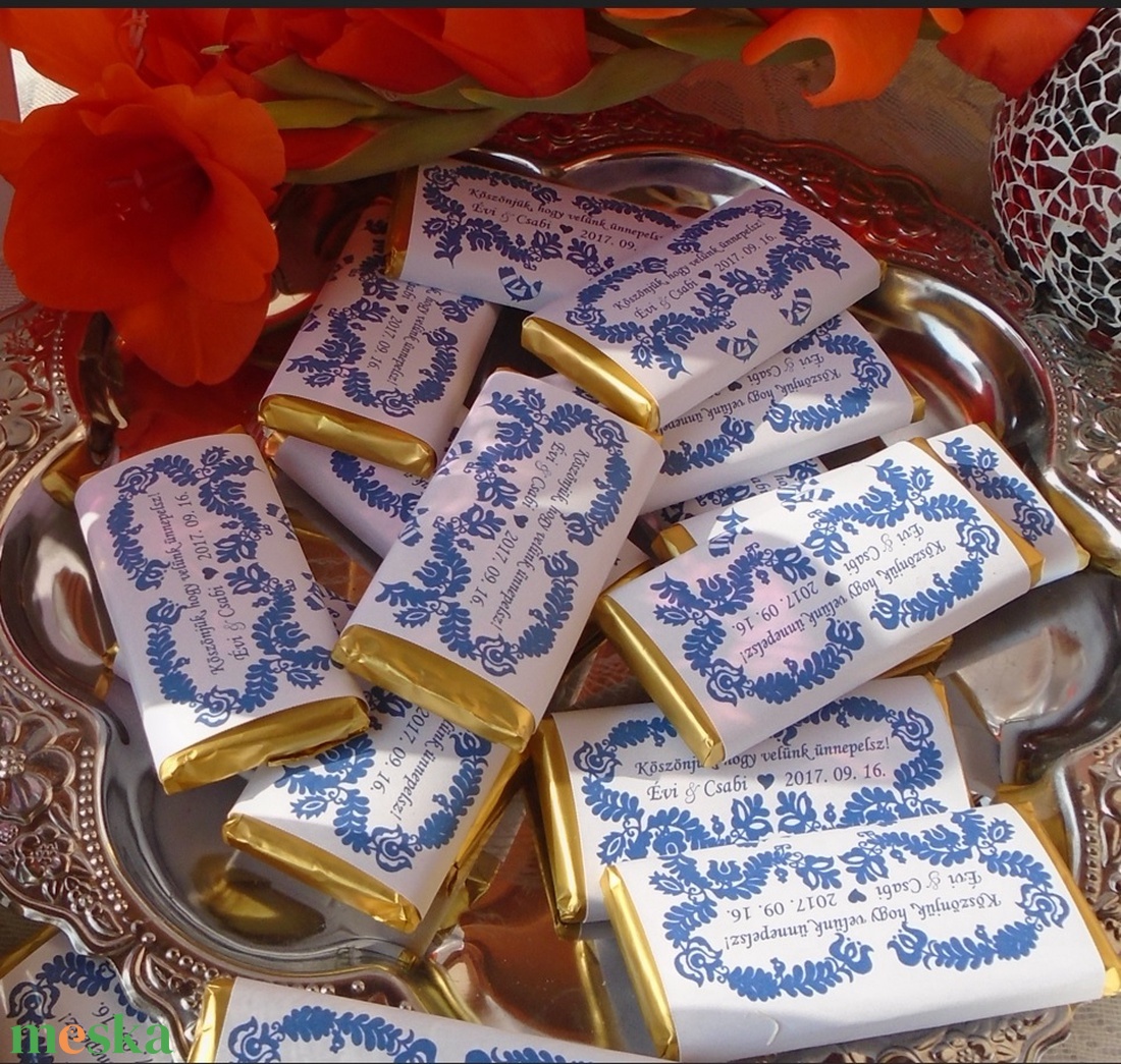 Esküvői csoki köszönőajándék magyar népmese mintával 8x4 cm kék színben vagy bármilyen más színben - esküvő - emlék & ajándék - köszönőajándék - Meska.hu