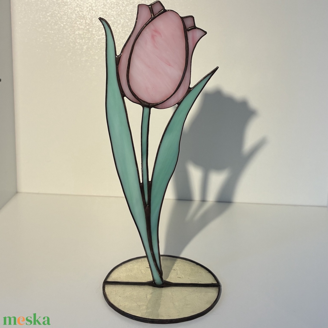 Rózsaszín üveg tulipán 2 - otthon & életmód - dekoráció - asztal és polc dekoráció - díszüveg - Meska.hu