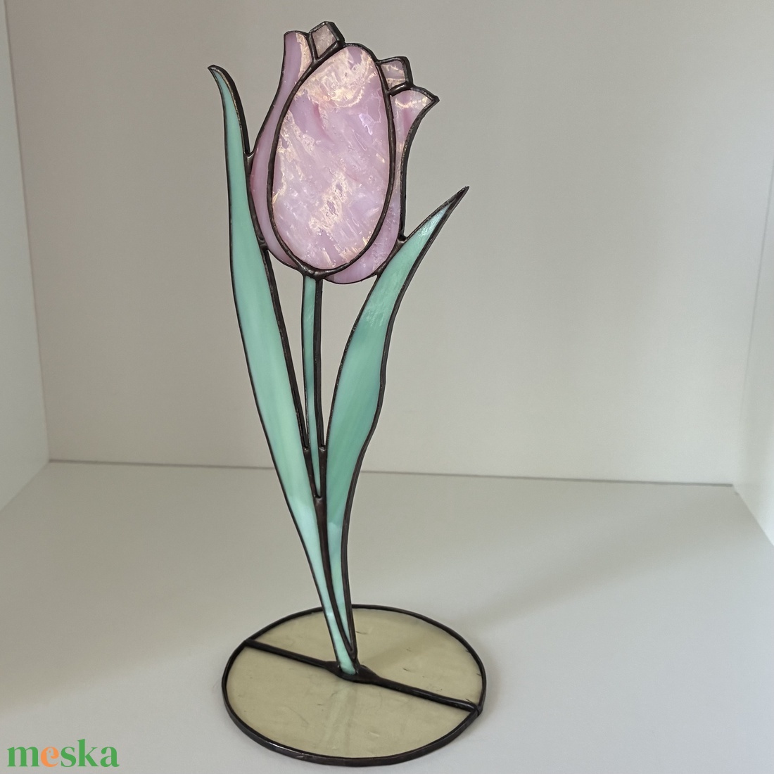 Rózsaszín üveg tulipán 2 - otthon & életmód - dekoráció - asztal és polc dekoráció - díszüveg - Meska.hu