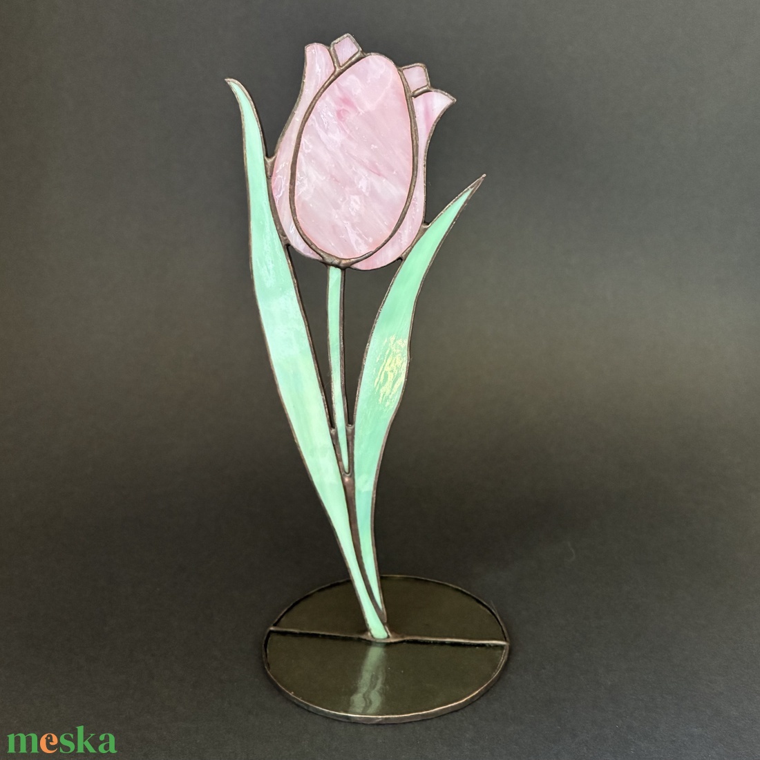 Rózsaszín üveg tulipán 2 - otthon & életmód - dekoráció - asztal és polc dekoráció - díszüveg - Meska.hu