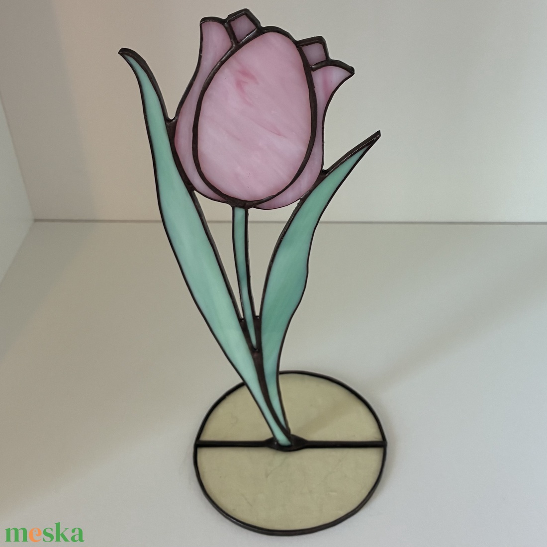 Rózsaszín üveg tulipán 2 - otthon & életmód - dekoráció - asztal és polc dekoráció - díszüveg - Meska.hu