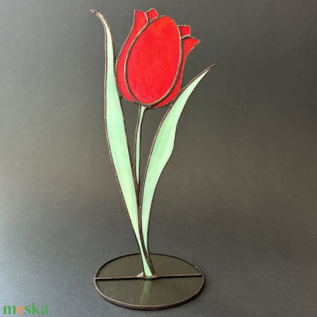 Piros üveg tulipán - otthon & életmód - dekoráció - asztal és polc dekoráció - díszüveg - Meska.hu