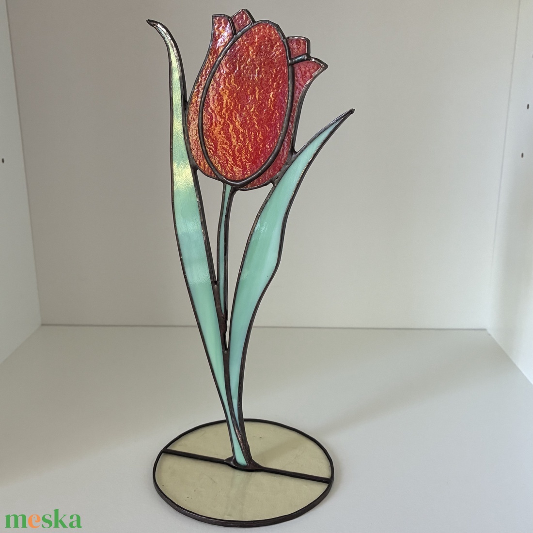 Piros üveg tulipán - otthon & életmód - dekoráció - asztal és polc dekoráció - díszüveg - Meska.hu
