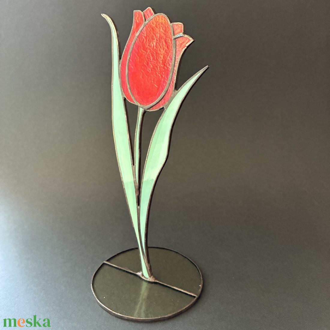 Piros üveg tulipán - otthon & életmód - dekoráció - asztal és polc dekoráció - díszüveg - Meska.hu