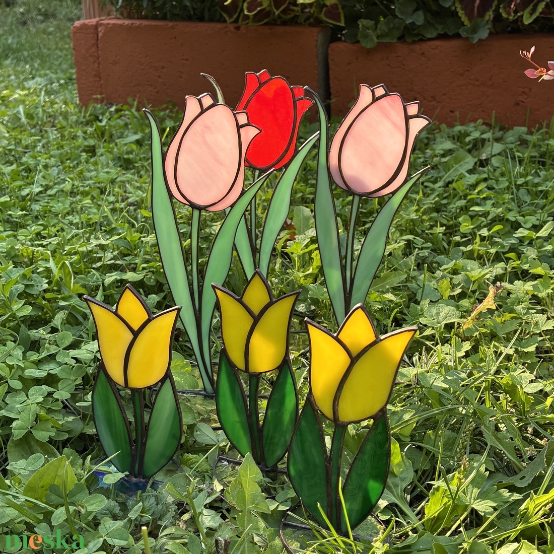 Rózsaszín üveg tulipán - otthon & életmód - dekoráció - asztal és polc dekoráció - díszüveg - Meska.hu