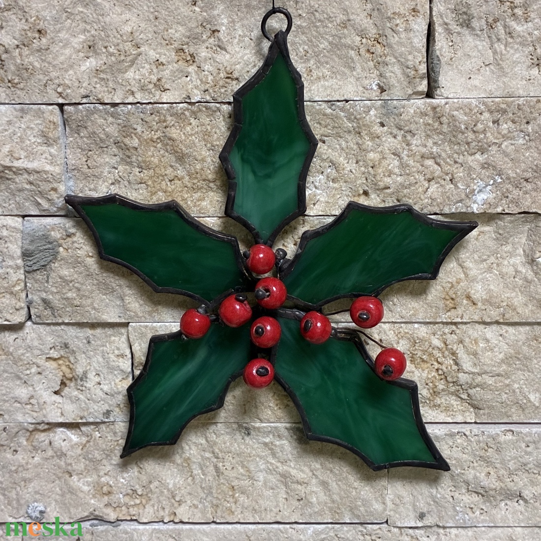  Tiffany magyal piros bogyókkal - otthon & életmód - dekoráció - asztal és polc dekoráció - díszüveg - Meska.hu
