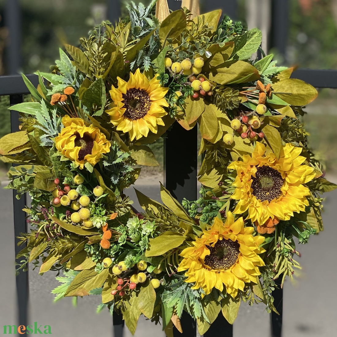 Napraforgós őszi selyemvirágos kopogtató ajtódísz koszorú - otthon & életmód - dekoráció - ajtó- és ablak dekoráció - ajtódísz & kopogtató - Meska.hu