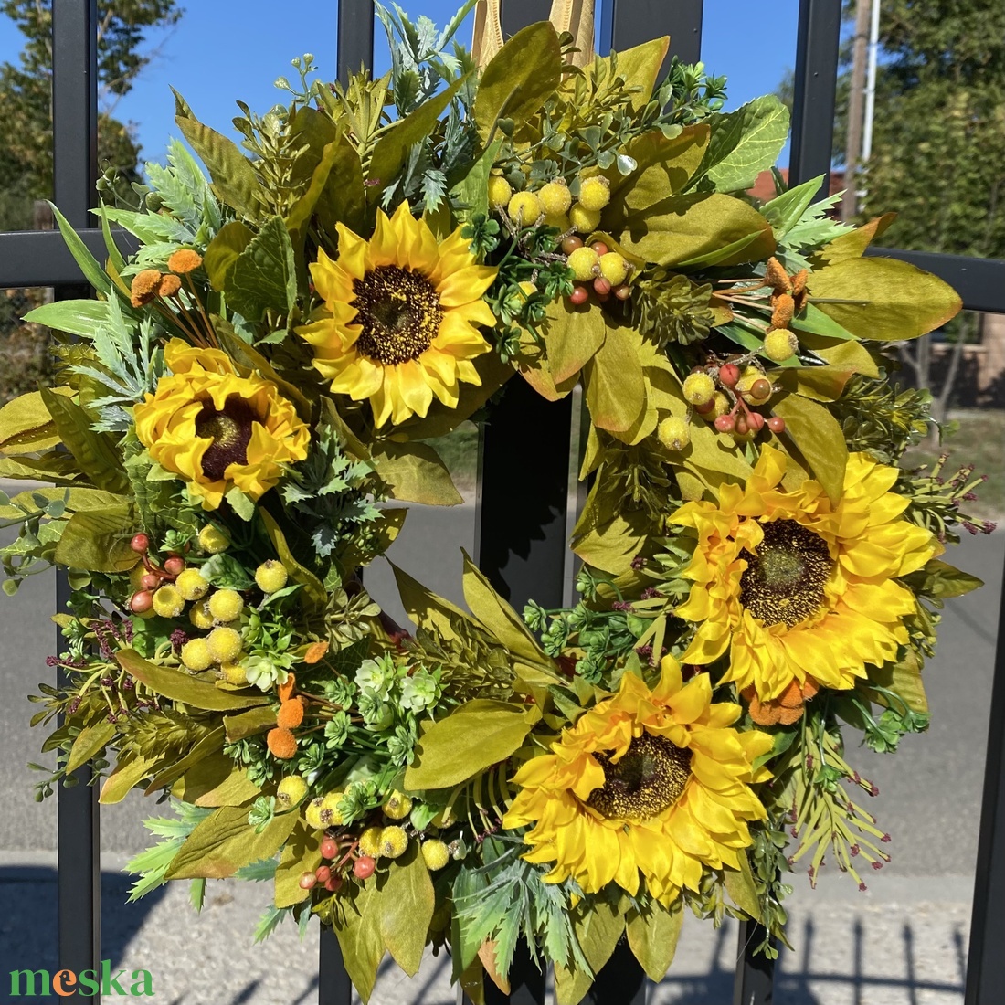 Napraforgós őszi selyemvirágos kopogtató ajtódísz koszorú - otthon & életmód - dekoráció - ajtó- és ablak dekoráció - ajtódísz & kopogtató - Meska.hu
