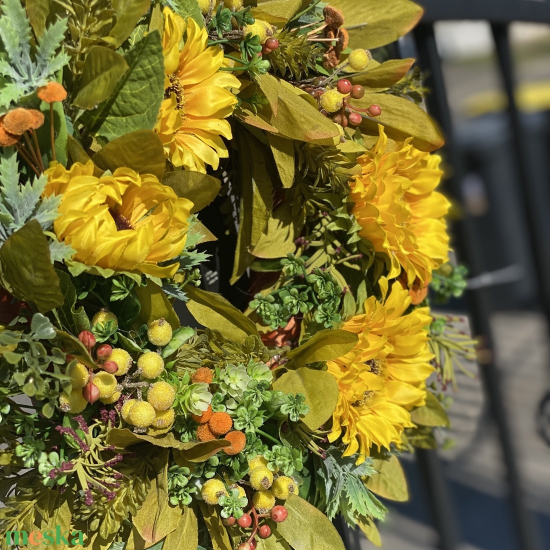 Napraforgós őszi selyemvirágos kopogtató ajtódísz koszorú - otthon & életmód - dekoráció - ajtó- és ablak dekoráció - ajtódísz & kopogtató - Meska.hu