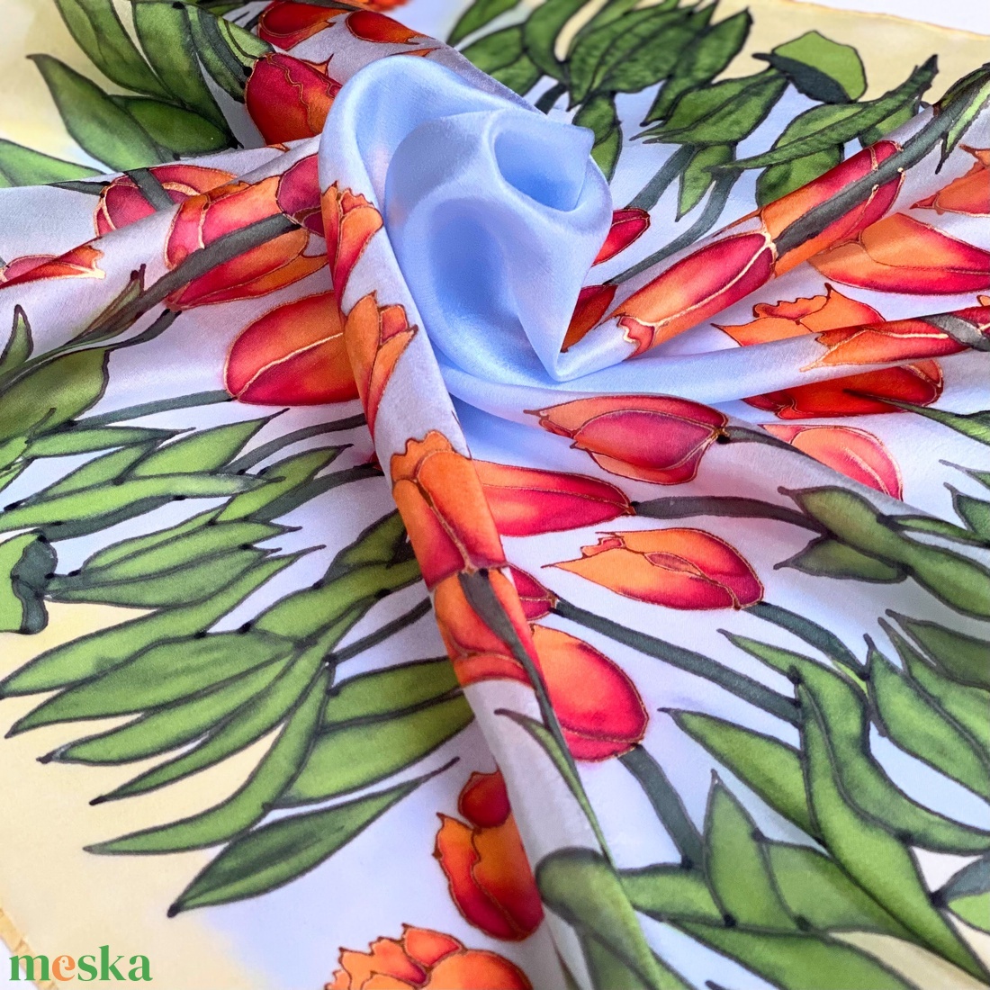 Tulipános tavaszi kézzel festett selyemkendő sál - ruha & divat - sál, sapka, kendő - kendő - Meska.hu Tulipános tavaszi kézzel festett selyemkendő sál - ruha & divat - sál, sapka, kendő - kendő - Meska.hu