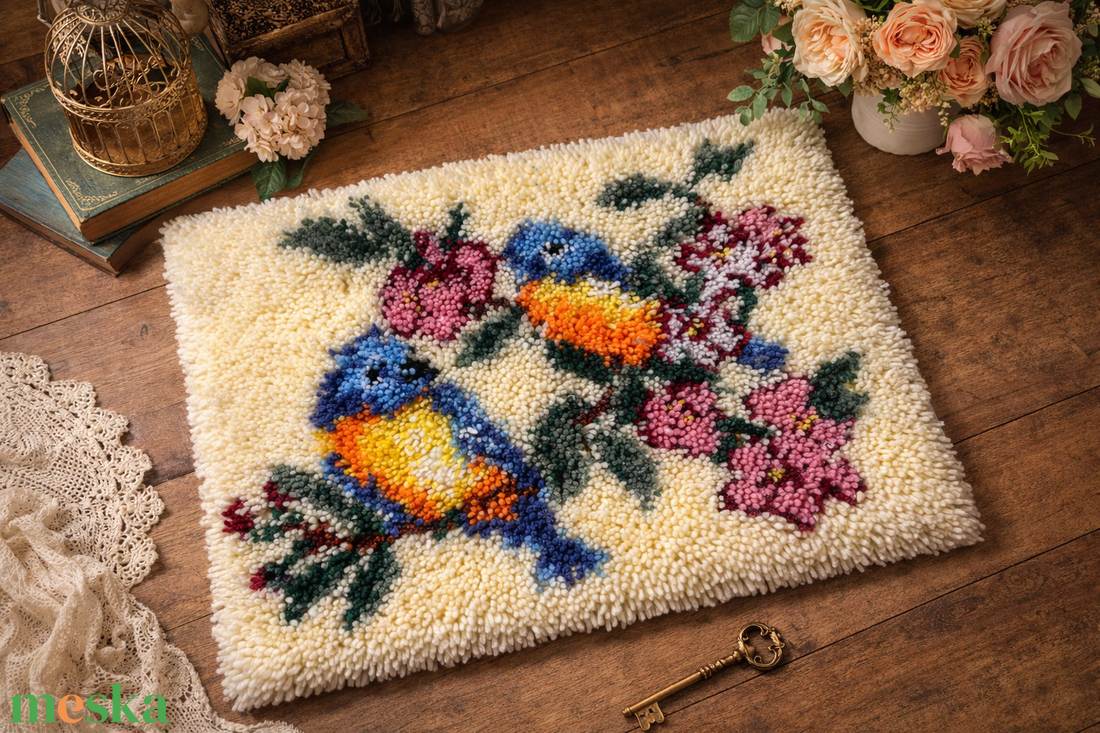 Kézzel készített suba szőnyeg � madaras, virágos mintával - otthon & életmód - lakástextil - szőnyeg - horgolt szőnyeg - Meska.hu