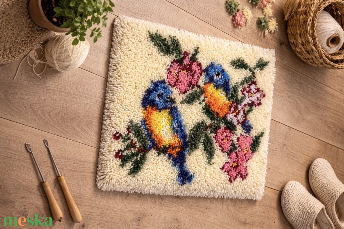 Kézzel készített suba szőnyeg � madaras, virágos mintával - otthon & életmód - lakástextil - szőnyeg - horgolt szőnyeg - Meska.hu
