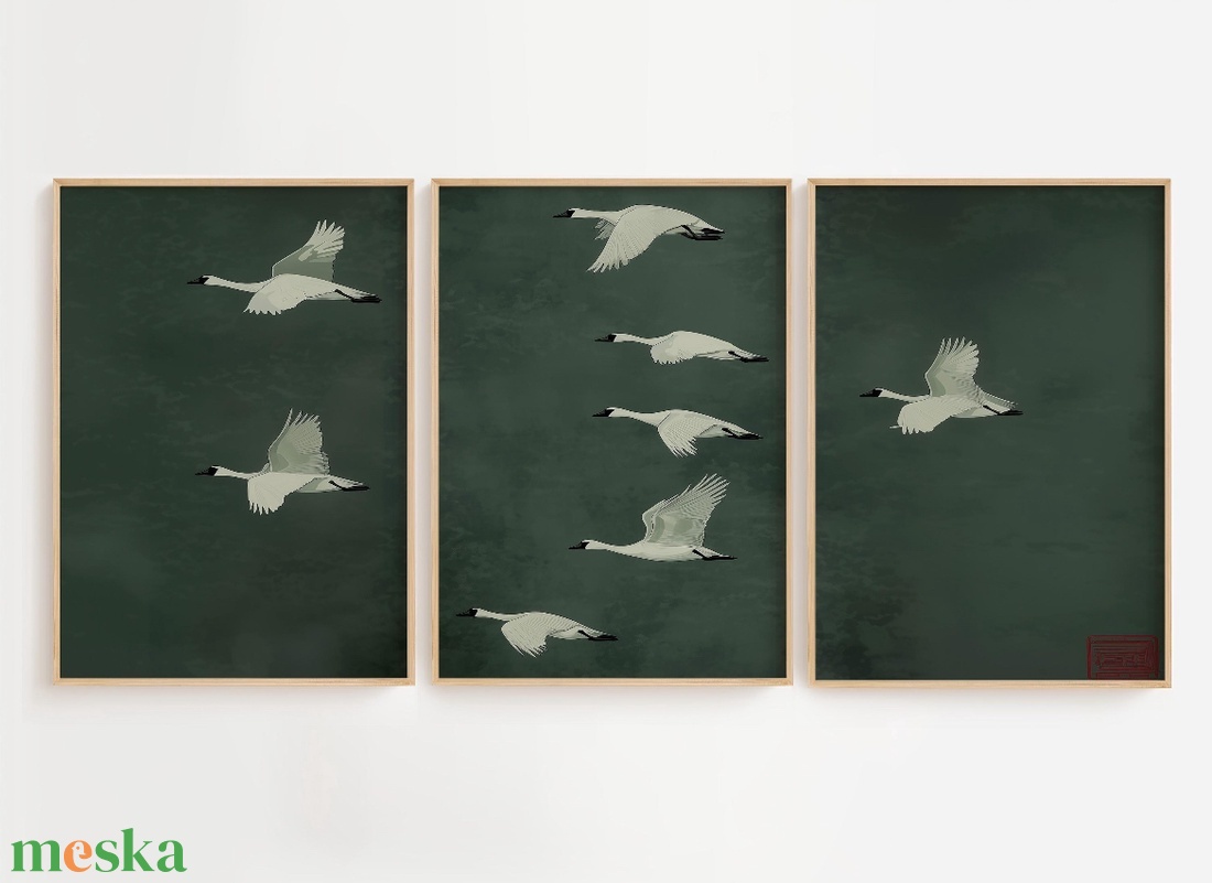 Zöld hátteres repülő darvak poszter � természet ihlette, harmonikus falikép, 42�30 cm - otthon & életmód - dekoráció - kép & falikép - poszter - Meska.hu