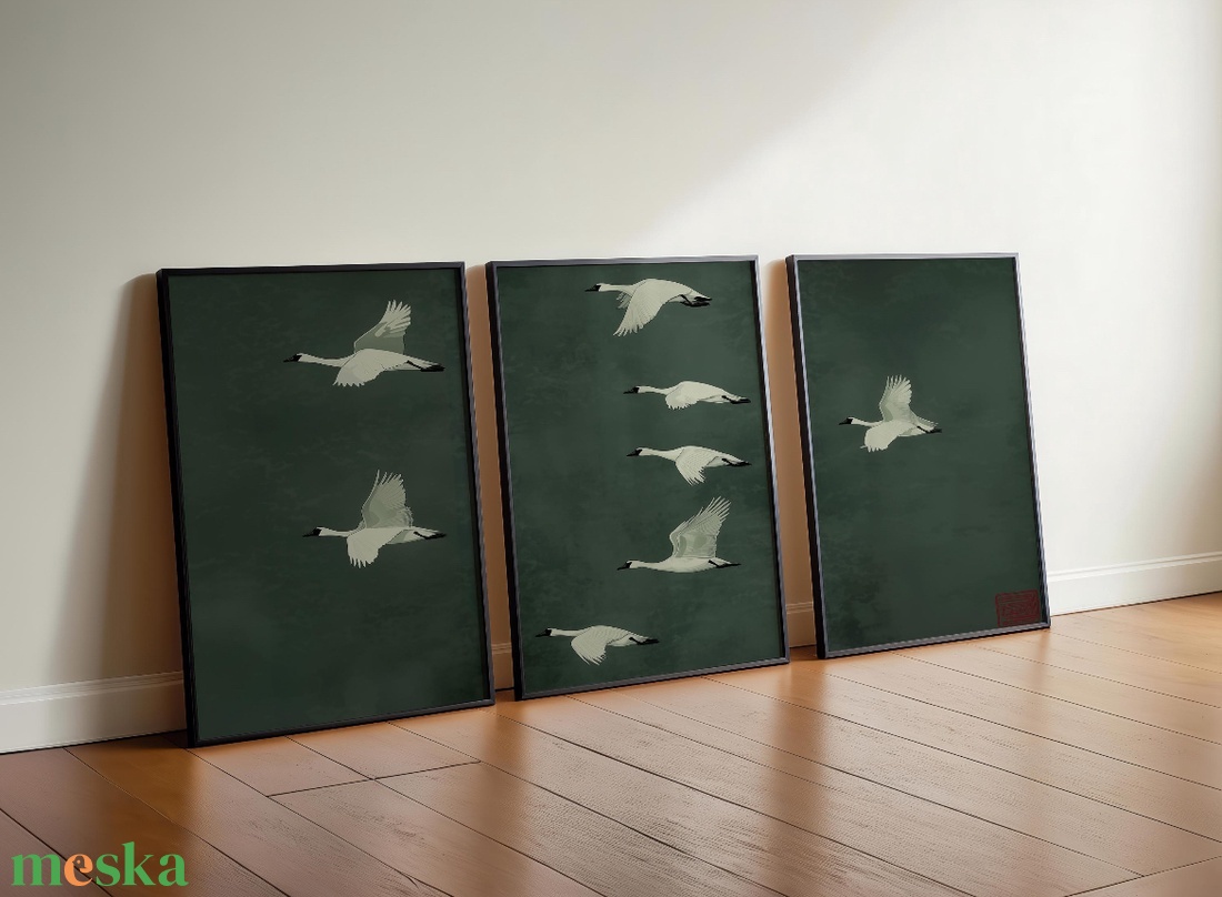 Zöld hátteres repülő darvak poszter � természet ihlette, harmonikus falikép, 42�30 cm - otthon & életmód - dekoráció - kép & falikép - poszter - Meska.hu