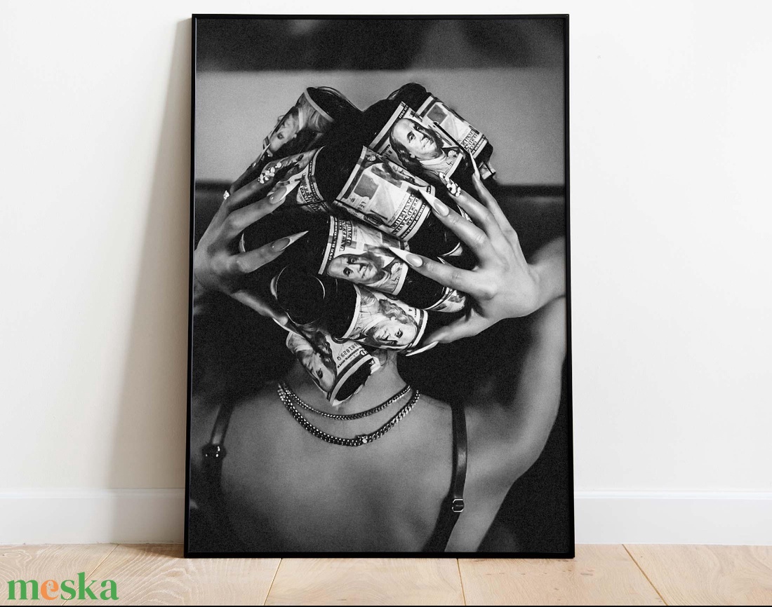 Fekete-fehér nő pénzzel falikép � modern, provokatív dekor, 42�30 cm - otthon & életmód - dekoráció - kép & falikép - poszter - Meska.hu