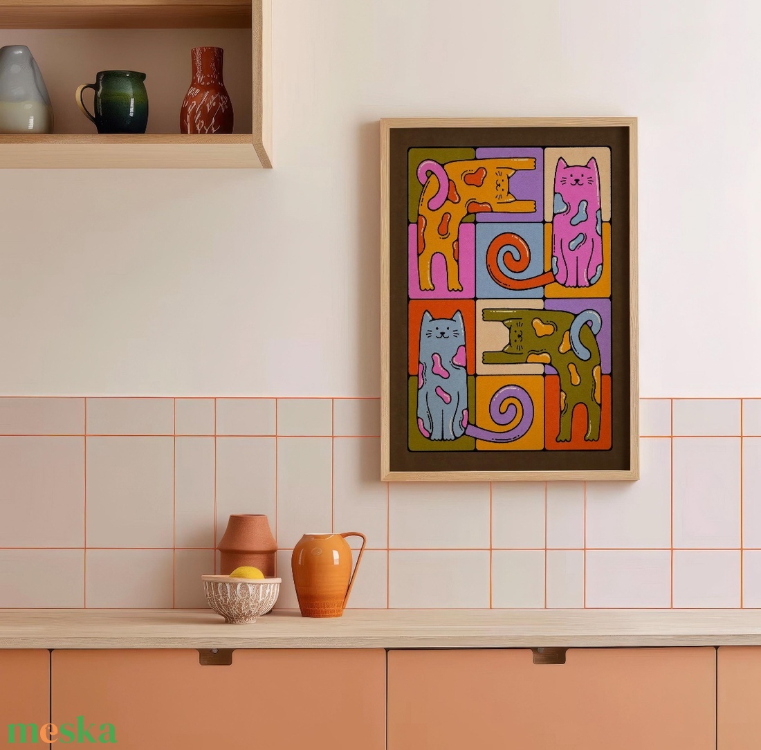 Színes macskás falikép � vidám, modern dekoráció, 42�30 cm - otthon & életmód - dekoráció - kép & falikép - poszter - Meska.hu