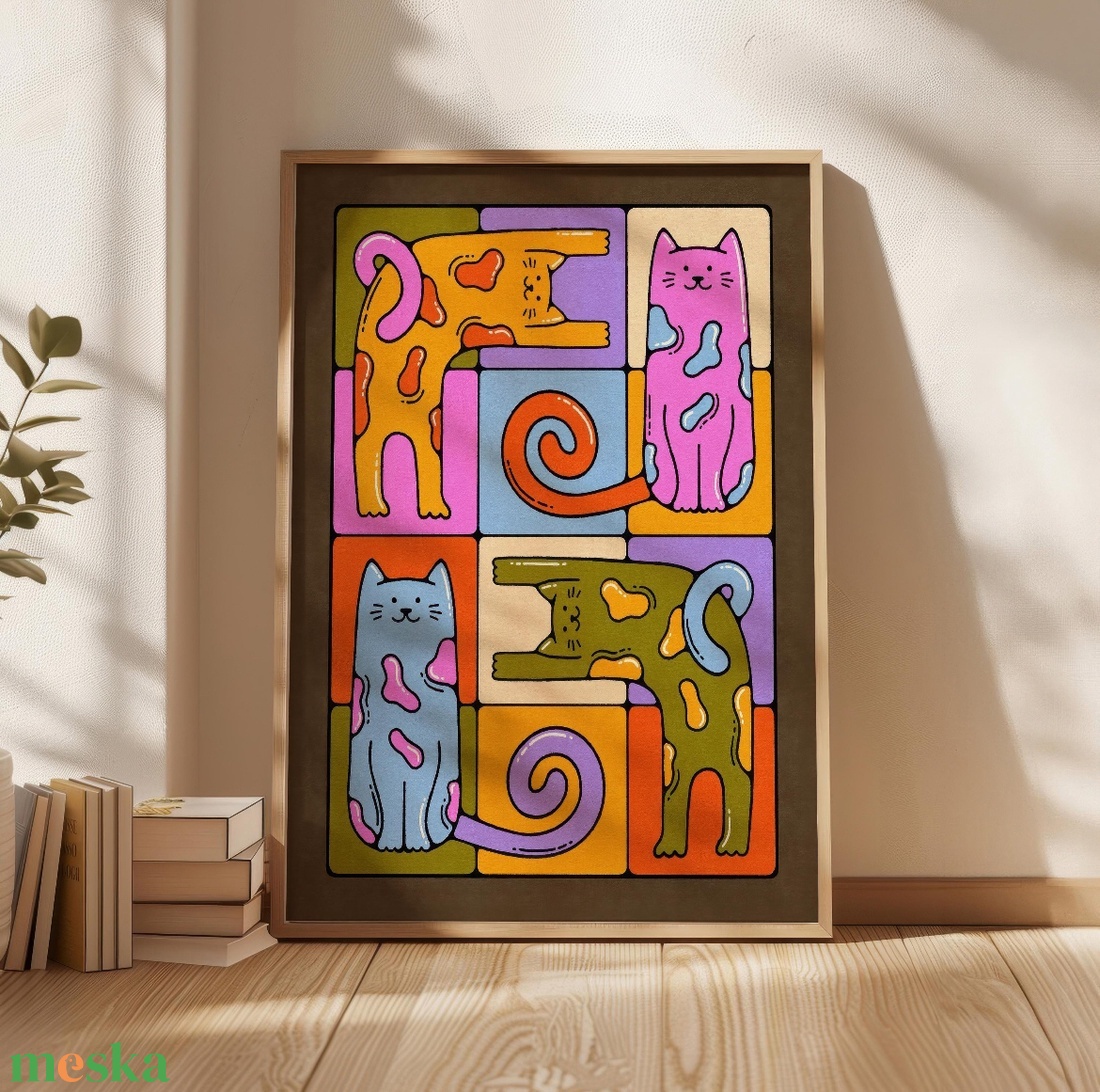 Színes macskás falikép � vidám, modern dekoráció, 42�30 cm - otthon & életmód - dekoráció - kép & falikép - poszter - Meska.hu
