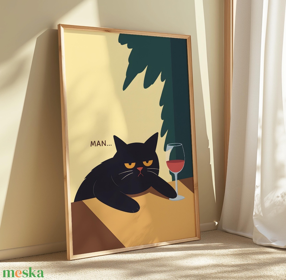 Borozó macska falikép � humoros, karakteres dekor, 42�30 cm - otthon & életmód - dekoráció - kép & falikép - poszter - Meska.hu