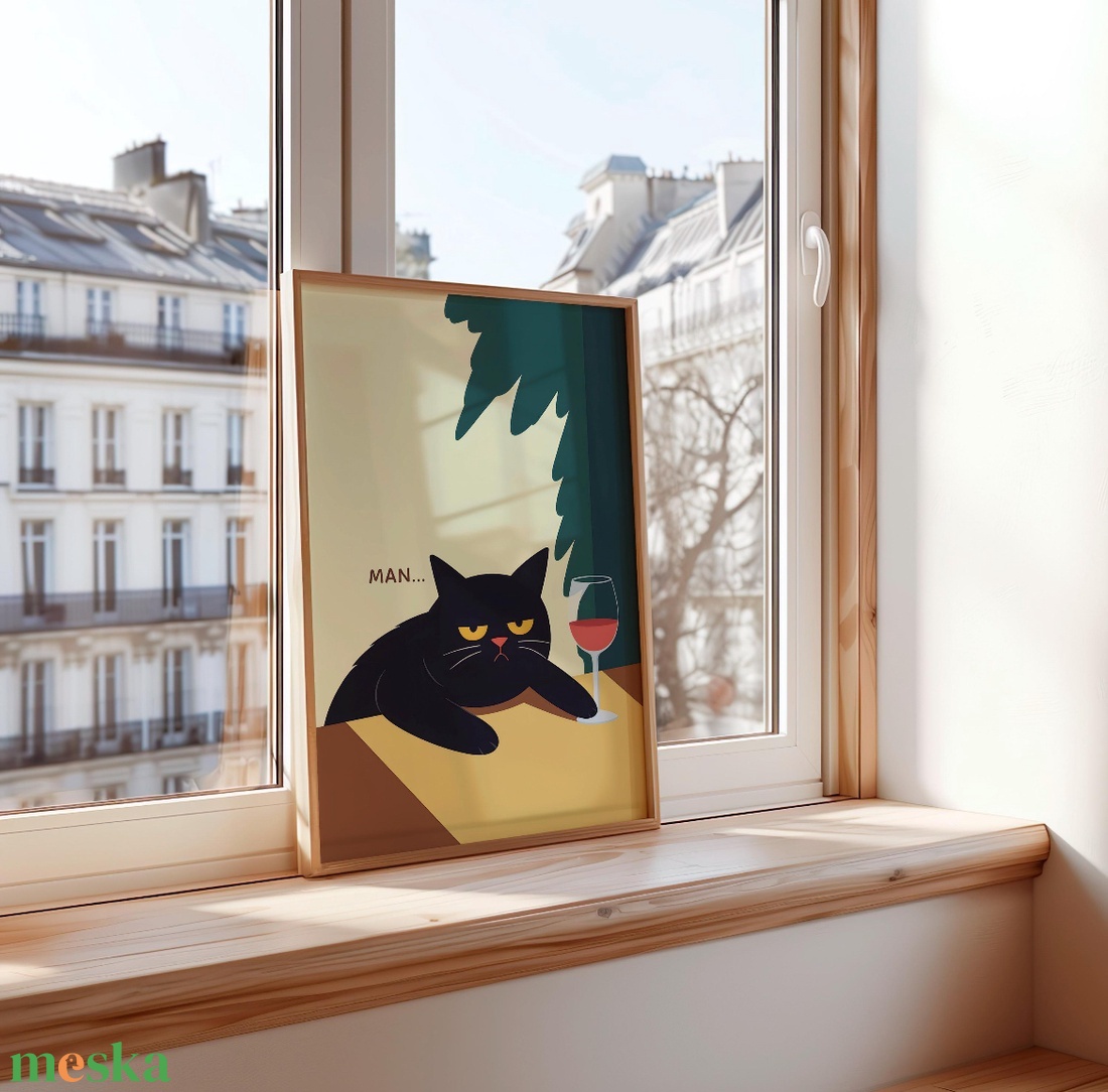 Borozó macska falikép � humoros, karakteres dekor, 42�30 cm - otthon & életmód - dekoráció - kép & falikép - poszter - Meska.hu