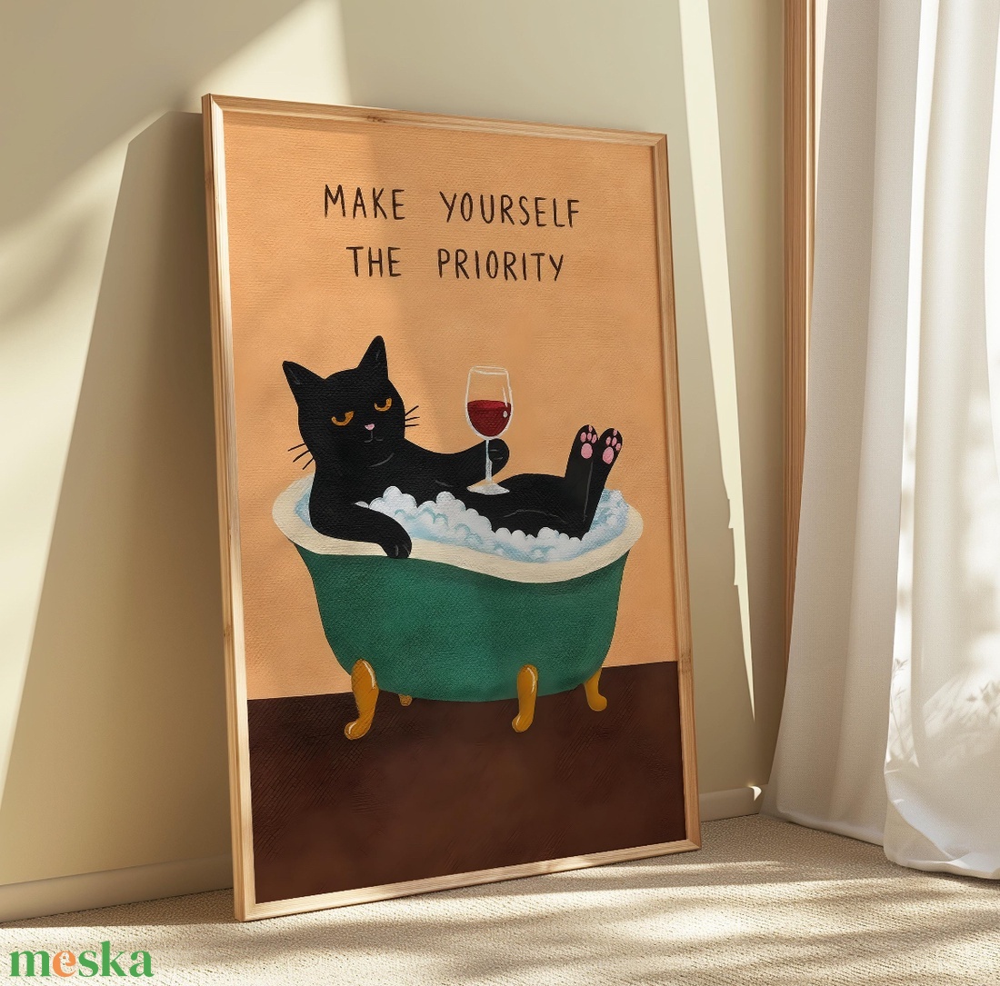 �Make Yourself the Priority macskás falikép � inspiráló, modern dekor, 42�30 cm - otthon & életmód - dekoráció - kép & falikép - poszter - Meska.hu