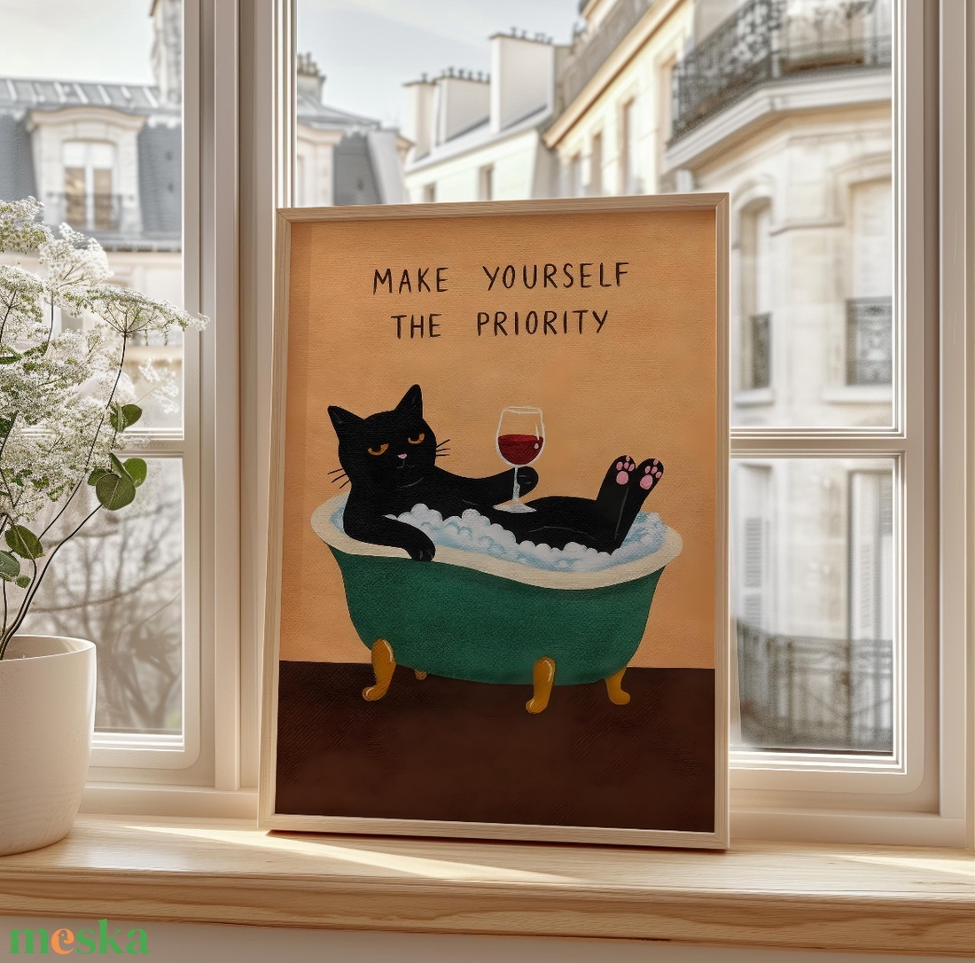 �Make Yourself the Priority macskás falikép � inspiráló, modern dekor, 42�30 cm - otthon & életmód - dekoráció - kép & falikép - poszter - Meska.hu