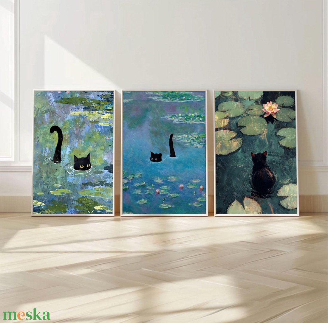 3 db-os macskás falikép szett � modern, összeillő dekoráció, 42�30 cm/db - otthon & életmód - dekoráció - kép & falikép - poszter - Meska.hu