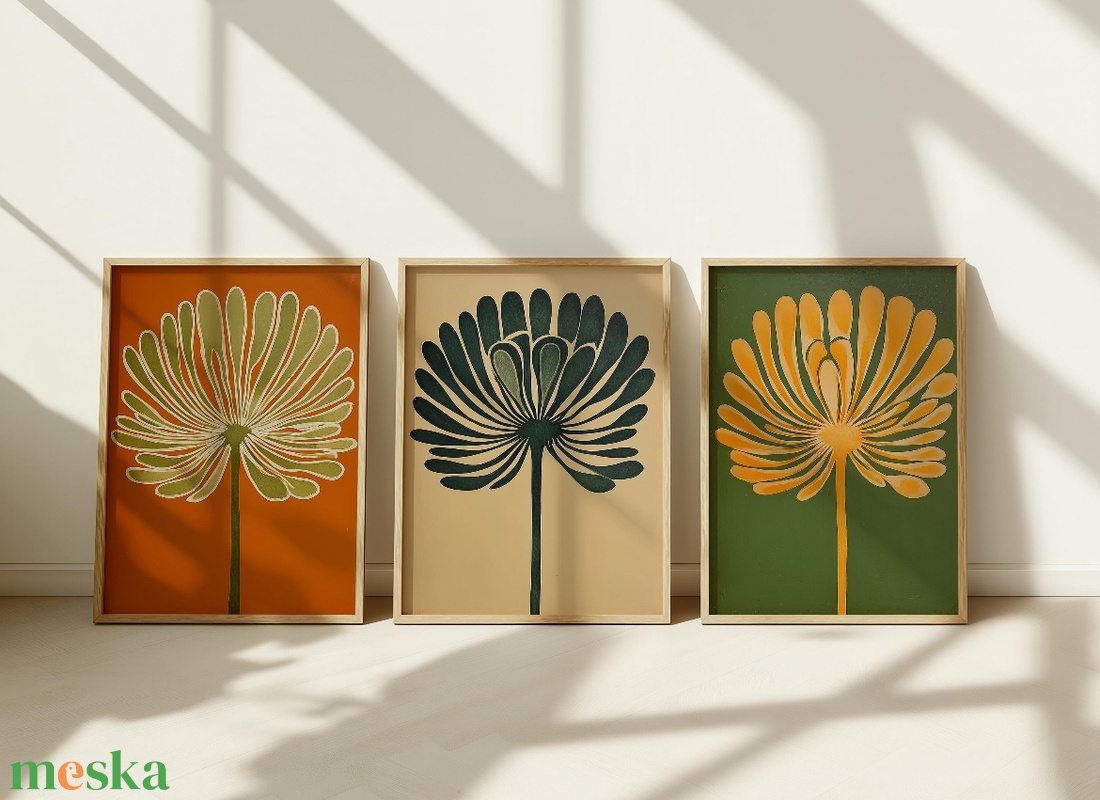 3 db-os virágos falikép szett � modern retro növényes dekor, 42�30 cm/db - otthon & életmód - dekoráció - kép & falikép - poszter - Meska.hu