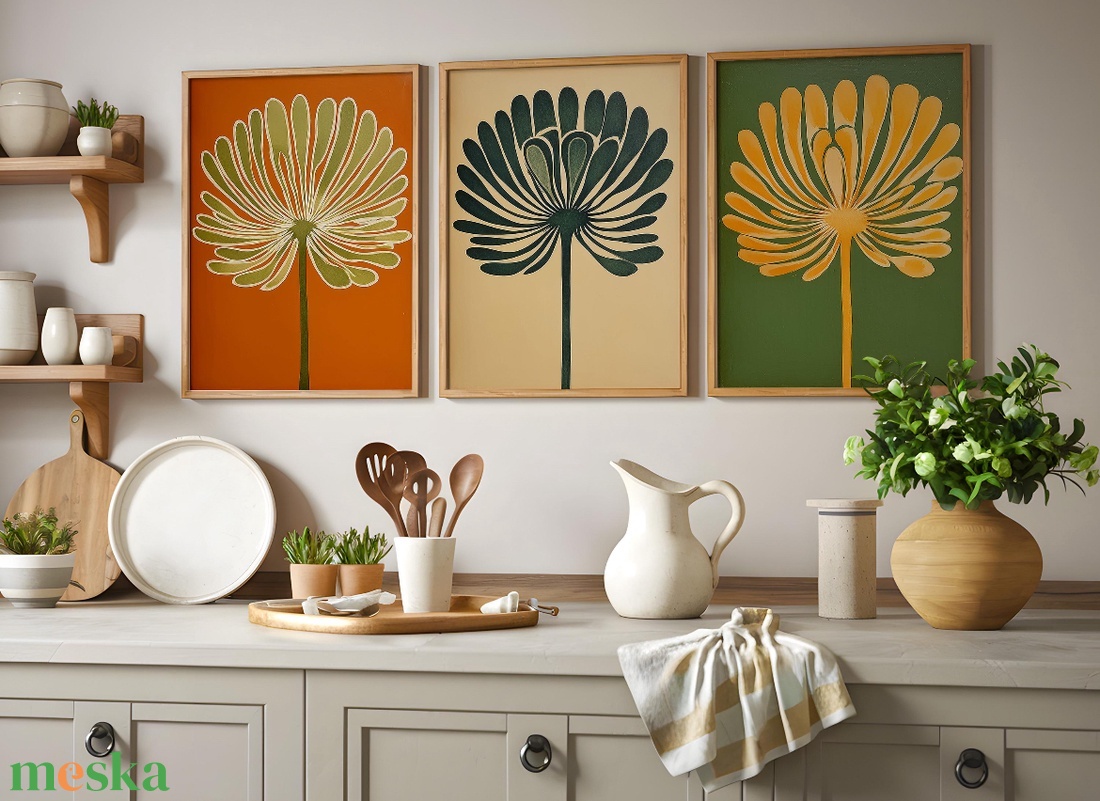 3 db-os virágos falikép szett � modern retro növényes dekor, 42�30 cm/db - otthon & életmód - dekoráció - kép & falikép - poszter - Meska.hu