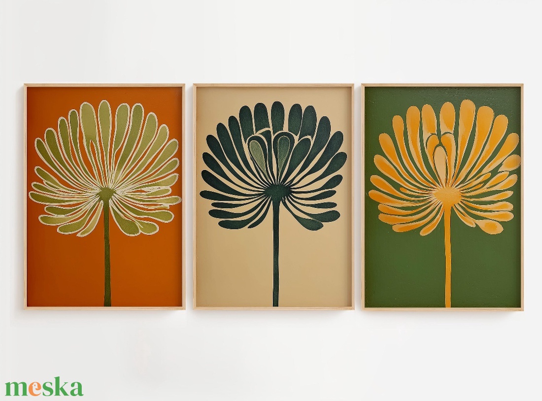3 db-os virágos falikép szett � modern retro növényes dekor, 42�30 cm/db - otthon & életmód - dekoráció - kép & falikép - poszter - Meska.hu
