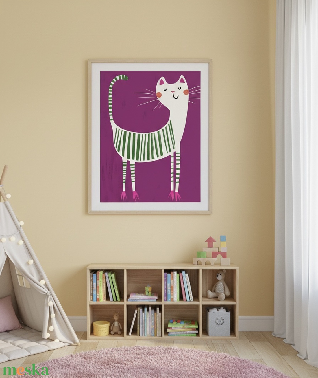 Lila hátteres macskás poszter � modern, hangulatos falikép, 42�30 cm - otthon & életmód - dekoráció - kép & falikép - poszter - Meska.hu