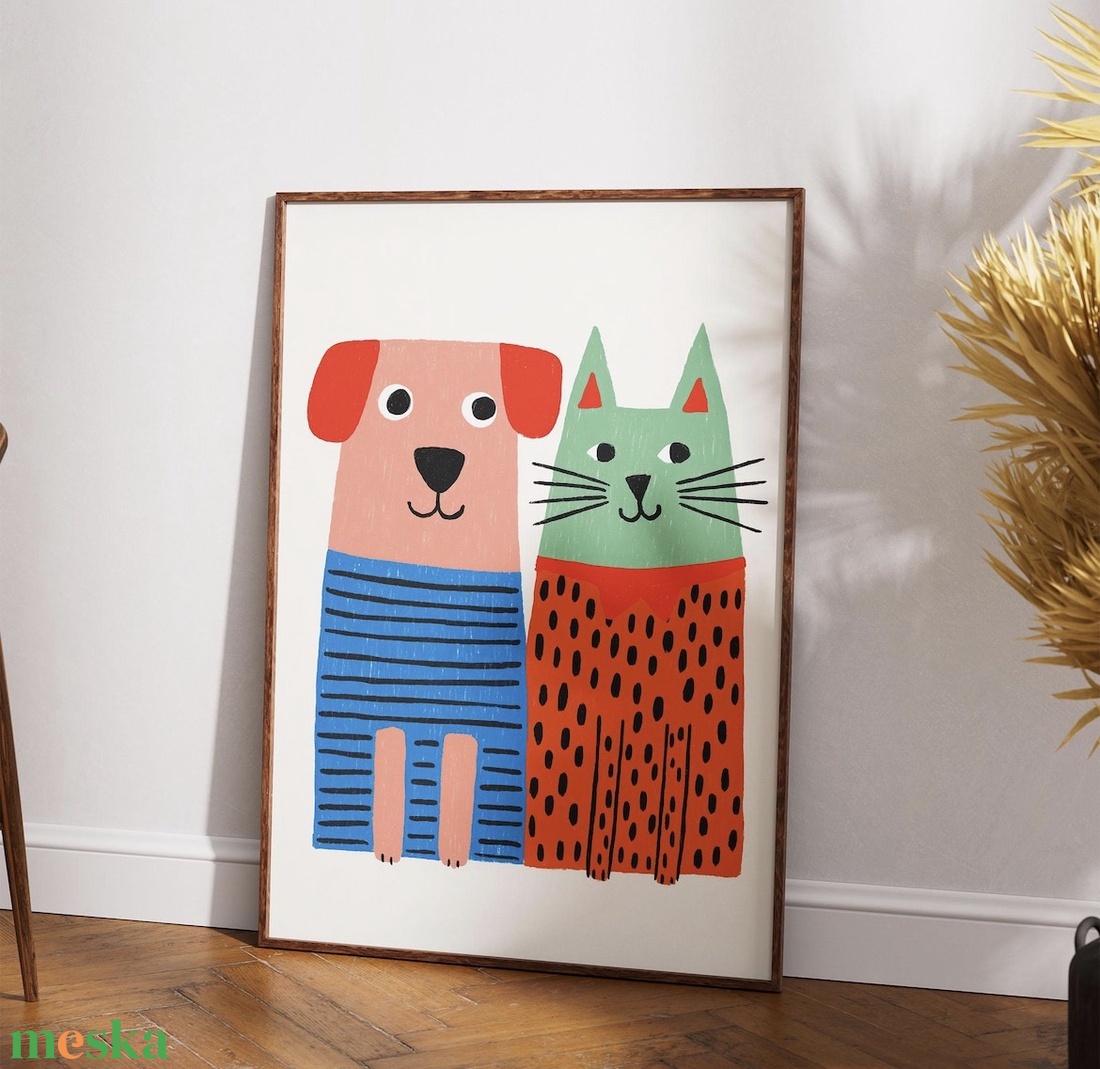 Aranyos kutya és macska poszter � kedves, barátságos falikép, 42x30cm - otthon & életmód - dekoráció - kép & falikép - poszter - Meska.hu