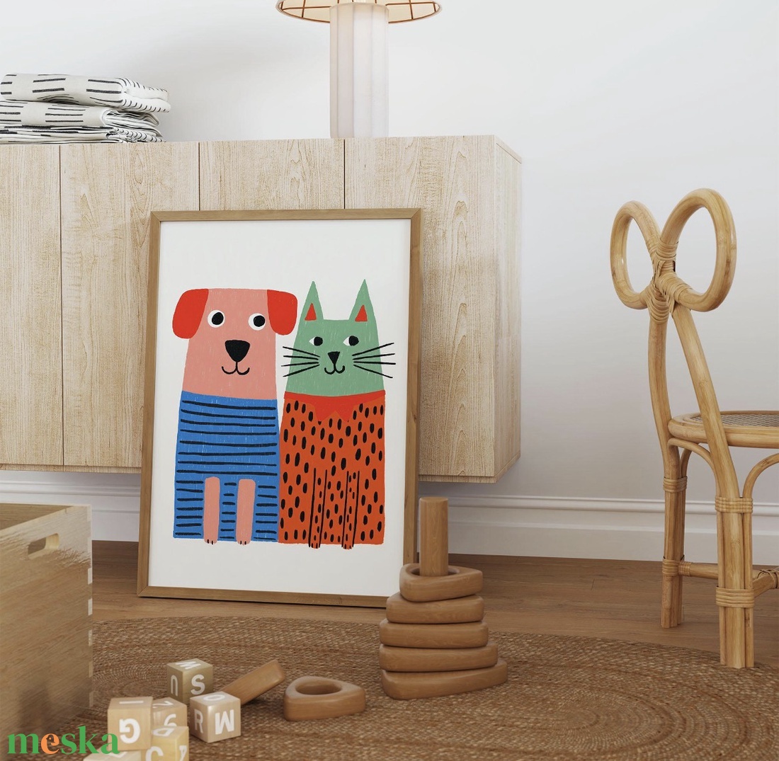 Aranyos kutya és macska poszter � kedves, barátságos falikép, 42x30cm - otthon & életmód - dekoráció - kép & falikép - poszter - Meska.hu