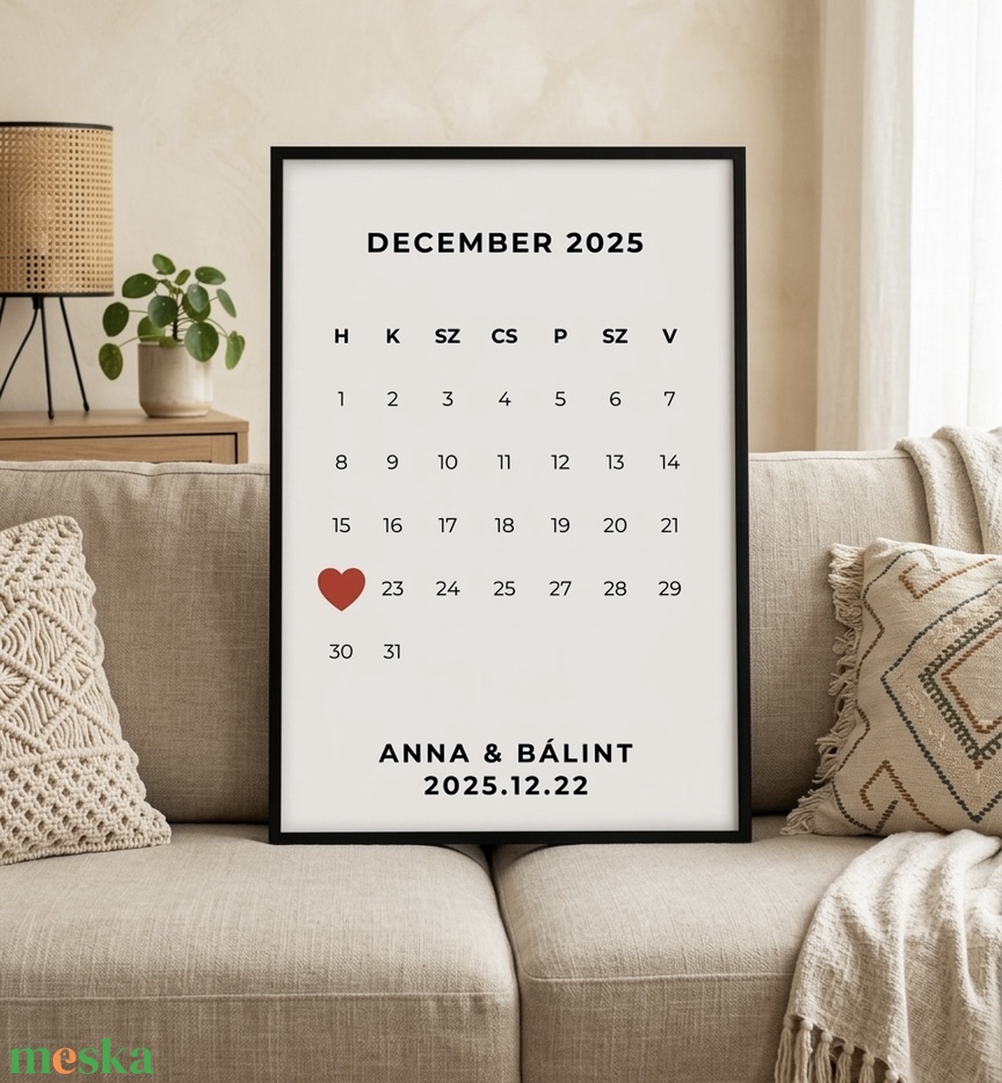 Egyedi dátumos esküvői falikép � személyre szabott naptár poszter (A3 / A4) - esküvő - dekoráció - helyszíni dekor - Meska.hu
