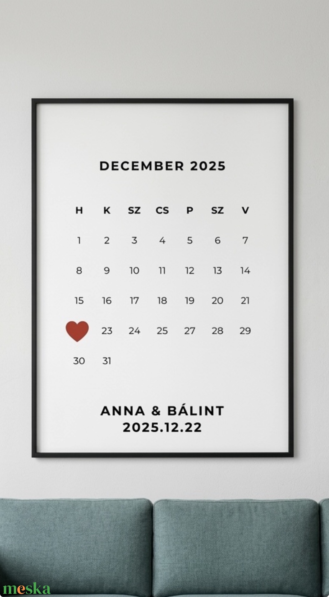 Egyedi dátumos esküvői falikép � személyre szabott naptár poszter (A3 / A4) - esküvő - dekoráció - helyszíni dekor - Meska.hu