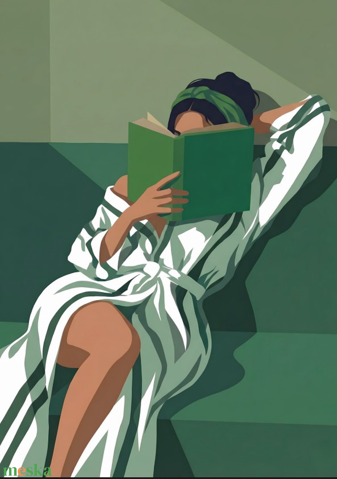 Olvasó lány falikép � zöld, nyugodt hangulatú poszter 42�30 cm - otthon & életmód - dekoráció - kép & falikép - poszter - Meska.hu