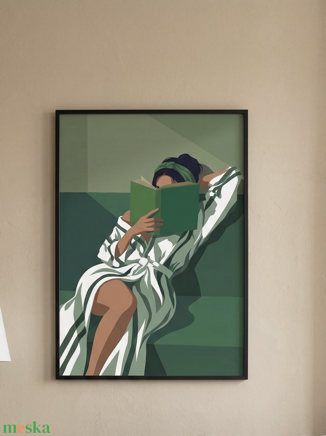Olvasó lány falikép � zöld, nyugodt hangulatú poszter 42�30 cm - otthon & életmód - dekoráció - kép & falikép - poszter - Meska.hu