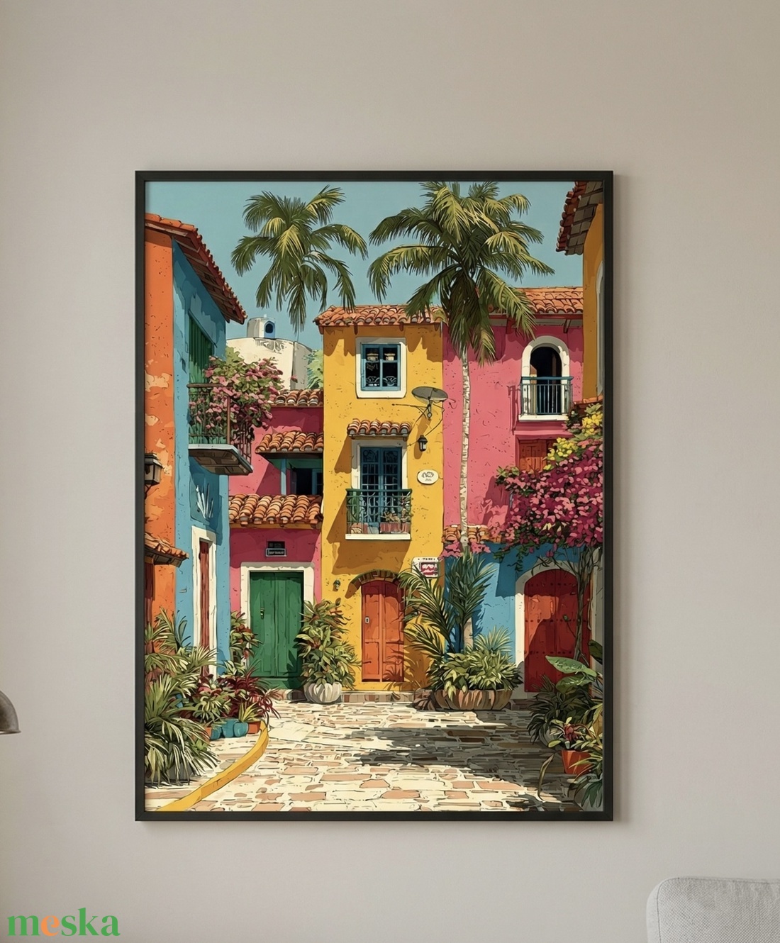 Színes mediterrán házak falikép � napfényes városkép poszter 42x30cm - otthon & életmód - dekoráció - kép & falikép - poszter - Meska.hu