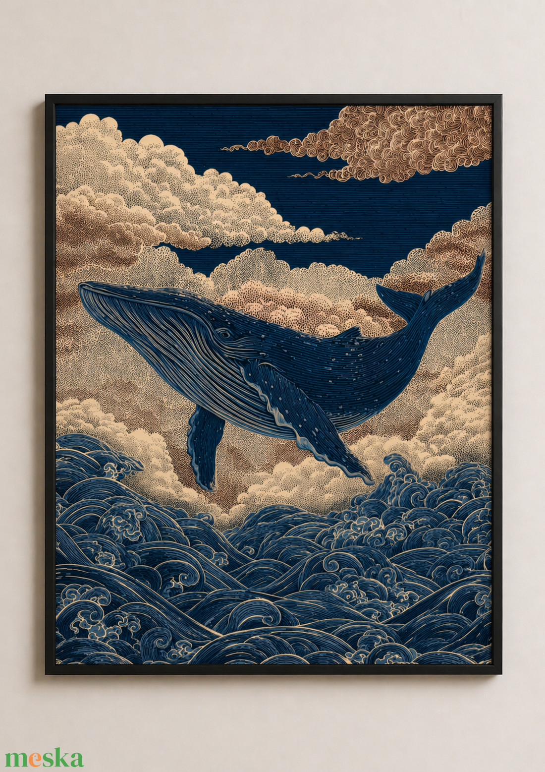 Bálna a hullámok között falikép � művészi, vintage hangulatú poszter, 42 � 30 cm - otthon & életmód - dekoráció - kép & falikép - poszter - Meska.hu