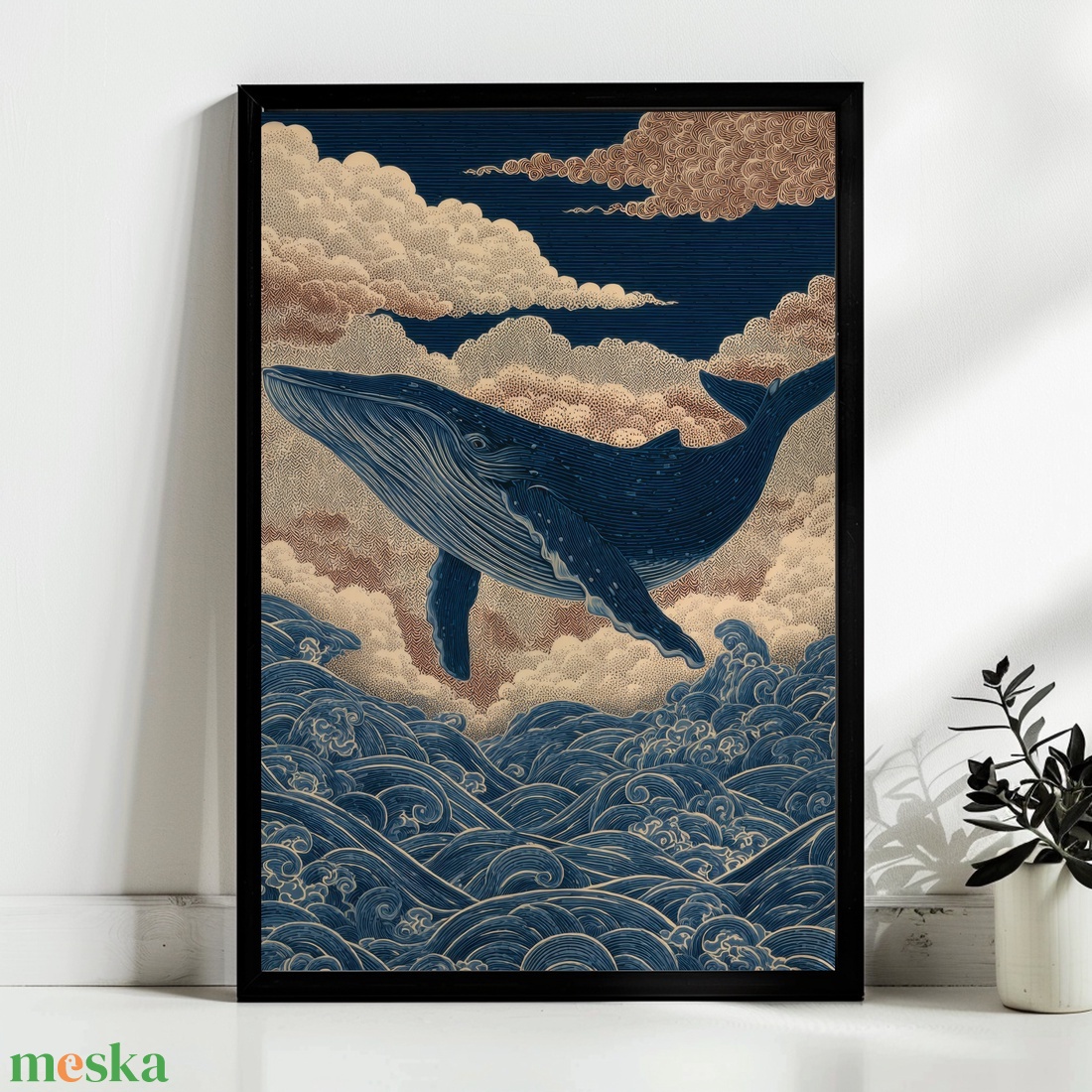 Bálna a felhők között poszter � japán stílusú, művészi falikép, 42�30 cm - otthon & életmód - dekoráció - kép & falikép - poszter - Meska.hu