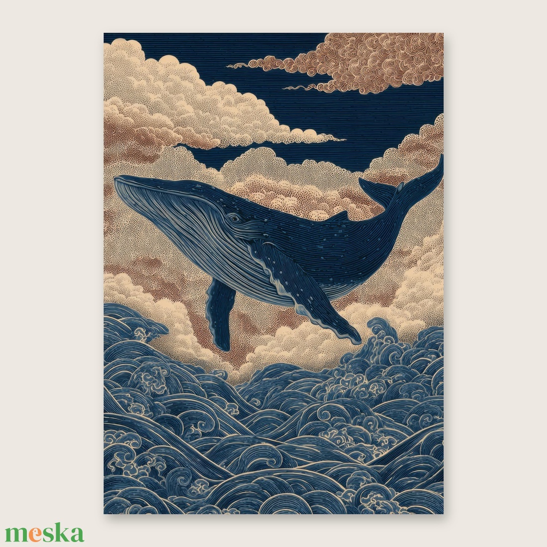 Bálna a felhők között poszter � japán stílusú, művészi falikép, 42�30 cm - otthon & életmód - dekoráció - kép & falikép - poszter - Meska.hu