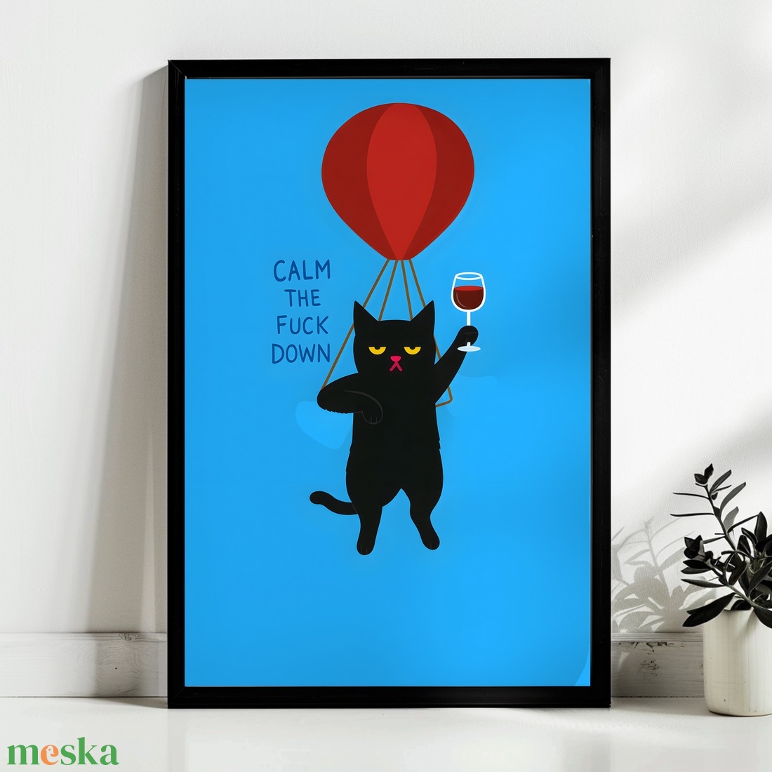 Calm down léggömbös macskás poszter � humoros, kék falikép, 42�30 cm - otthon & életmód - dekoráció - kép & falikép - poszter - Meska.hu