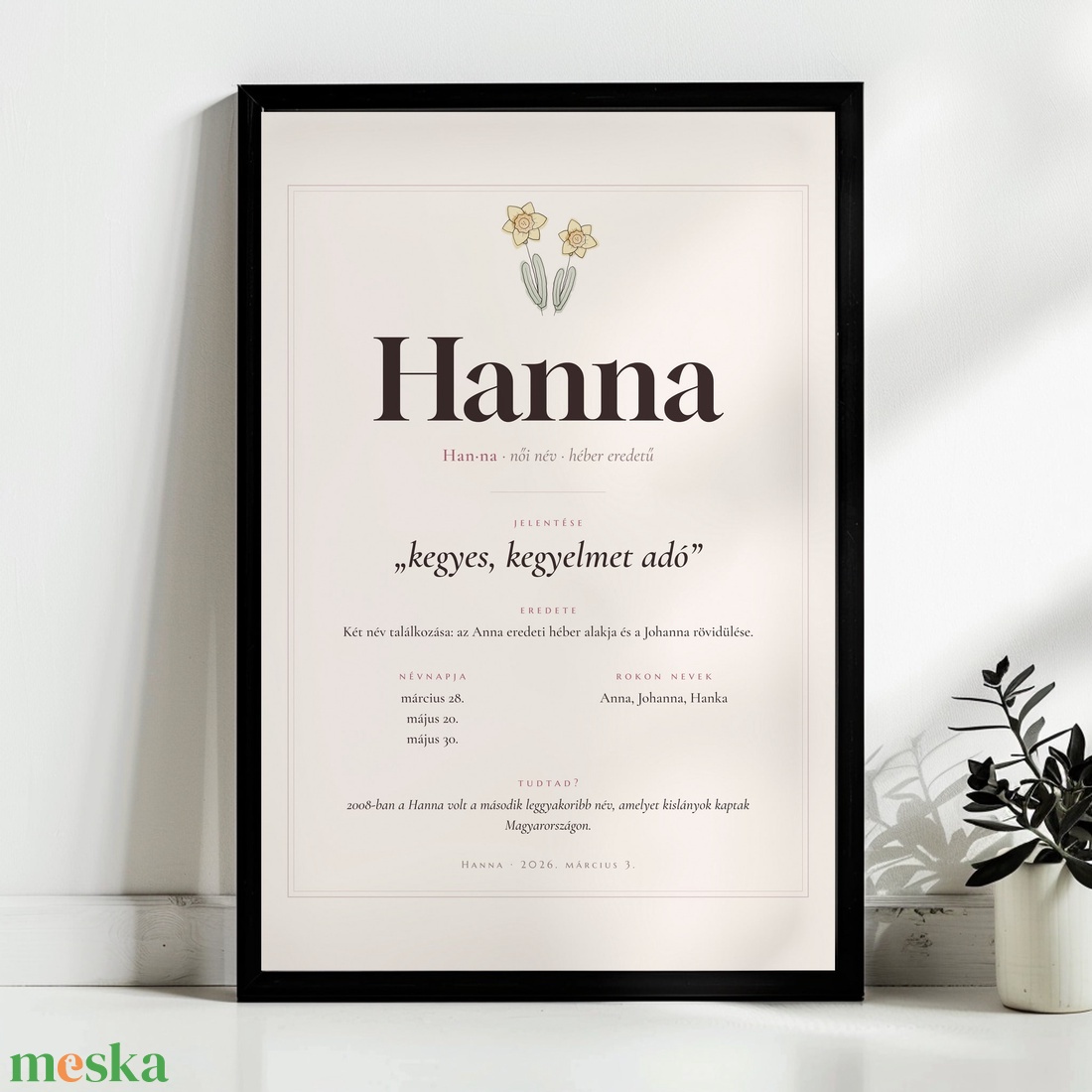 A neved jelentése � névjelentés poszter névnappal és születési virággal, személyre szabott, 40�30 cm - baba - mama - babaszoba dekoráció - babaposzter - Meska.hu
