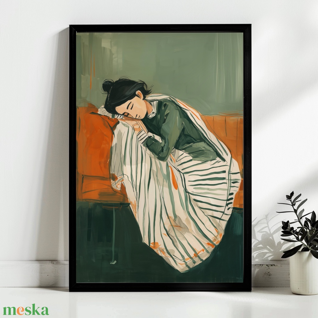 Délutáni szieszta poszter � pihenő nő csíkos takaróban, festészeti falikép 42�30 cm - otthon & életmód - dekoráció - kép & falikép - poszter - Meska.hu