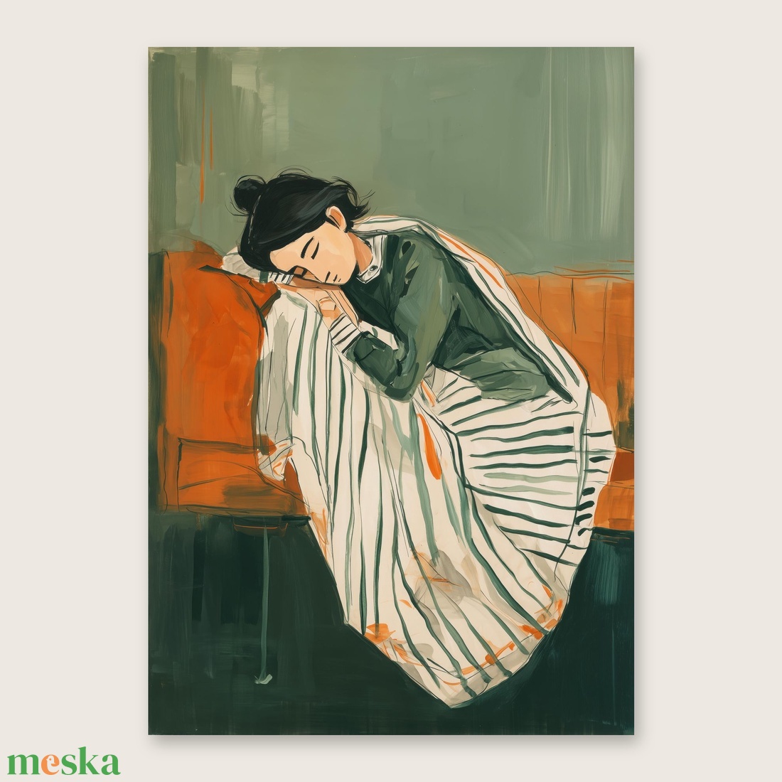 Délutáni szieszta poszter � pihenő nő csíkos takaróban, festészeti falikép 42�30 cm - otthon & életmód - dekoráció - kép & falikép - poszter - Meska.hu