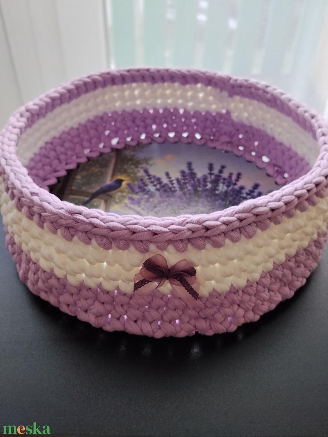 Horgolt kosárka - otthon & életmód - dekoráció - asztal és polc dekoráció - dekorációs tál, tartó - Meska.hu