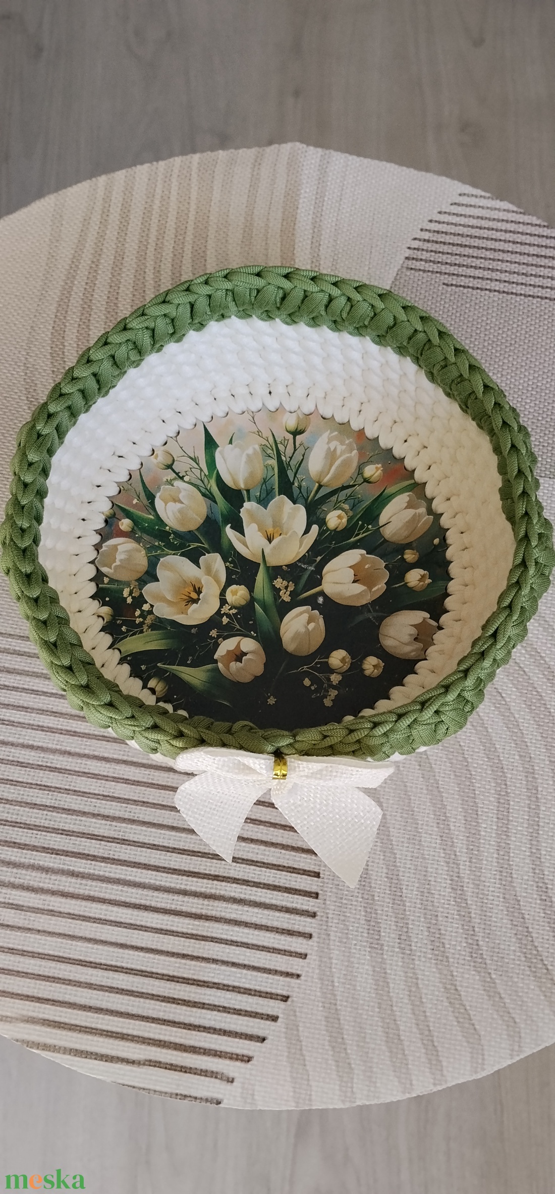 Horgolt kosár 15x15 cm - otthon & életmód - dekoráció - asztal és polc dekoráció - dekorációs tál, tartó - Meska.hu