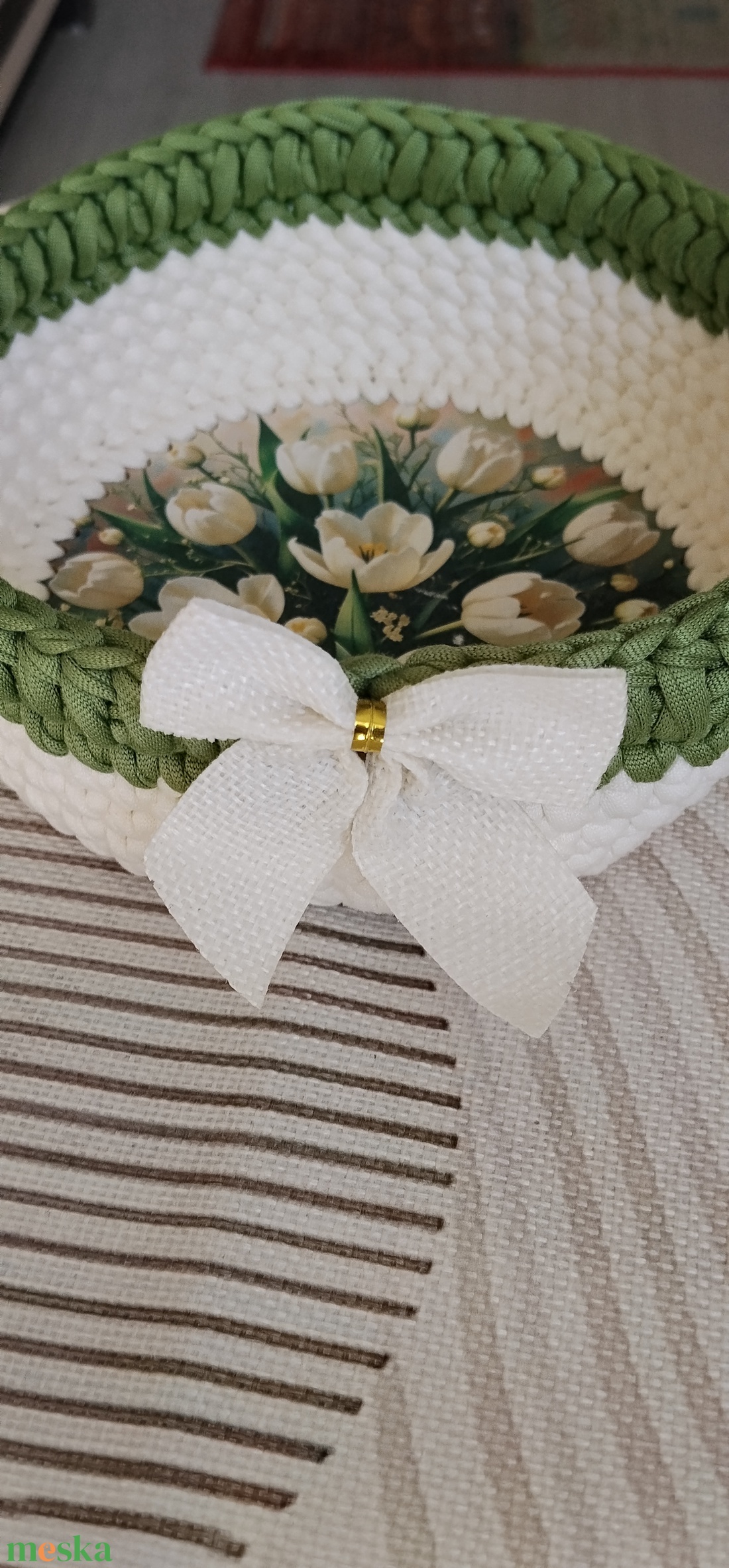 Horgolt kosár 15x15 cm - otthon & életmód - dekoráció - asztal és polc dekoráció - dekorációs tál, tartó - Meska.hu